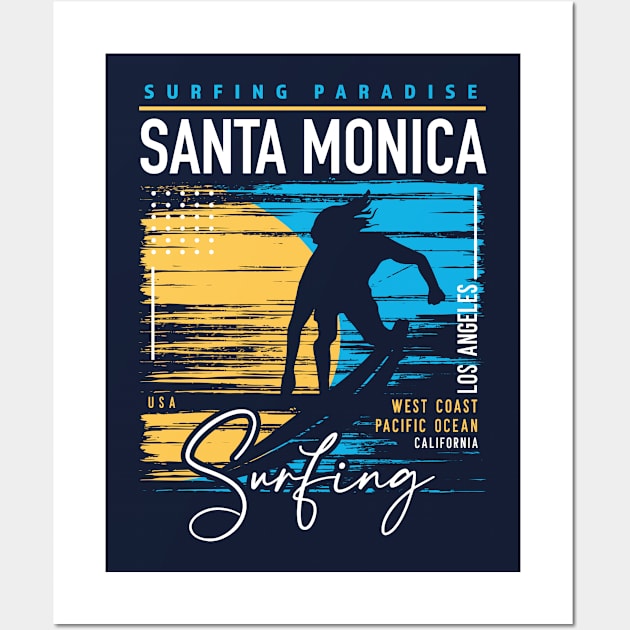 Retro Santa Monica Surfing // Surfers Paradise // Surf California Beaches Wall Art by SLAG_Creative